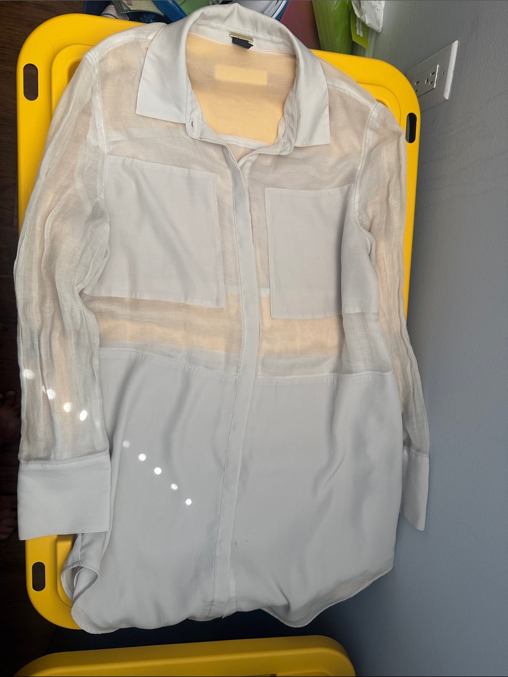 Lightweight Sheer Panel Button-Up Shirt - Ivory 4.T